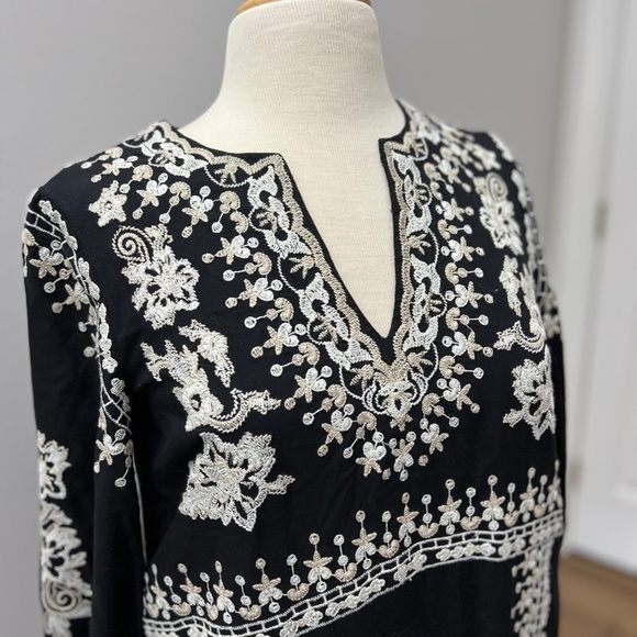 Maeve Anthropologie Shiloh Black White Embroidered Tunic Dress Size 2 - Picture 3 of 13